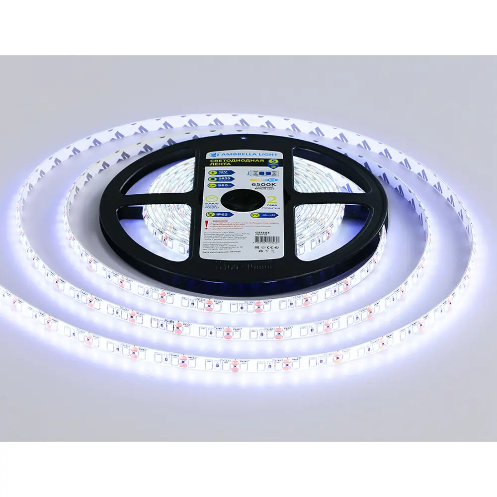 Фото 4 Светодиодная лента Ambrella light Gs1203 120 диод 19.2 Вт/м 12 В 13 мм IP65 5 м холодный белый (голубой) свет Фото 4 Светодиодная лента Ambrella light Gs1203 120 диод 19.2 Вт/м 12 В 13 мм IP65 5 м холодный белый (голубой) свет