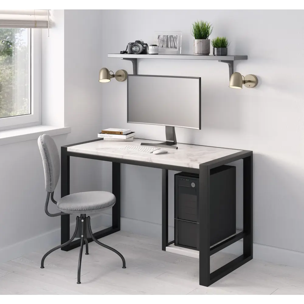 Фото Компьютерный стол Weldwood Milano п 122x75x64 см металл цвет белый глянец Фото Компьютерный стол Weldwood Milano п 122x75x64 см металл цвет белый глянец