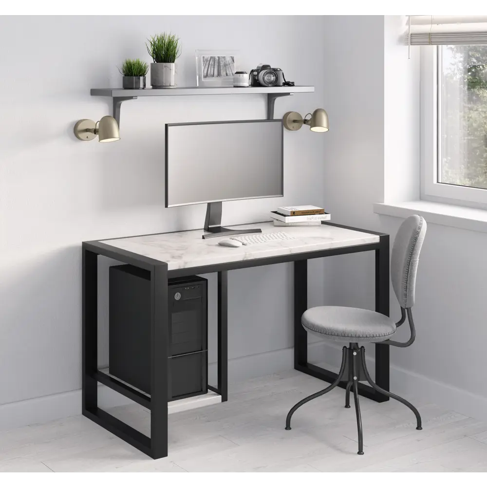 Фото Компьютерный стол Weldwood Milano л 122x75x64 см металл цвет белый глянец Фото Компьютерный стол Weldwood Milano л 122x75x64 см металл цвет белый глянец