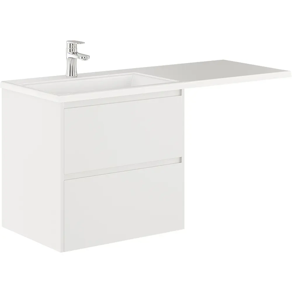 Фото Тумба под раковину Trende Sanft TRE19-W130L + 19-MBCaforR подвесная 65см цвет белый, с раковиной Фото Тумба под раковину Trende Sanft TRE19-W130L + 19-MBCaforR подвесная 65см цвет белый, с раковиной