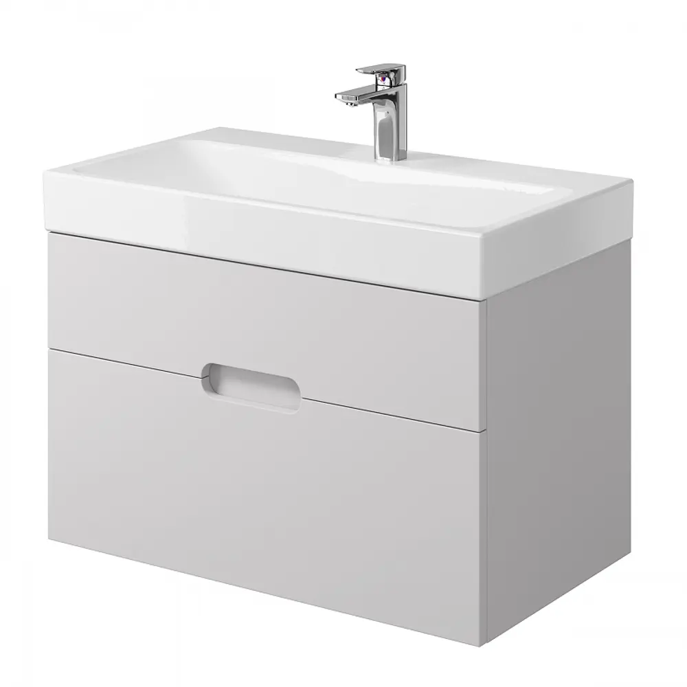 Фото 2 Тумба под раковину Trende Minimal TRE7-1078W + 1078-001-0126 подвесная 81см цвет белый, с раковиной