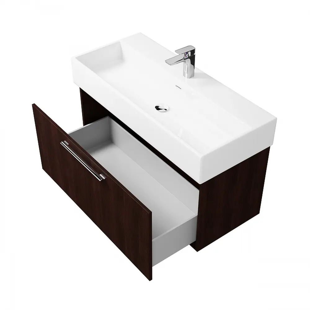 Фото 3 Тумба под раковину Trende Stilwerk TRE5-1378SO + 1378-001-0126 подвесная 101см цвет коричневый, с раковиной