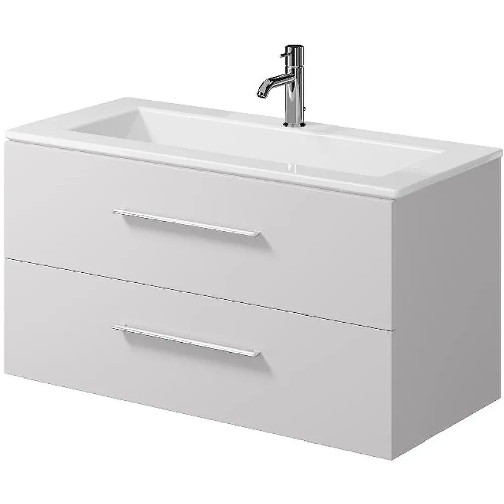 Фото 2 Тумба под раковину Trende Licht TRE10-1105W + 1105-001-0126 подвесная 103см цвет белый, с раковиной Фото 2 Тумба под раковину Trende Licht TRE10-1105W + 1105-001-0126 подвесная 103см цвет белый, с раковиной