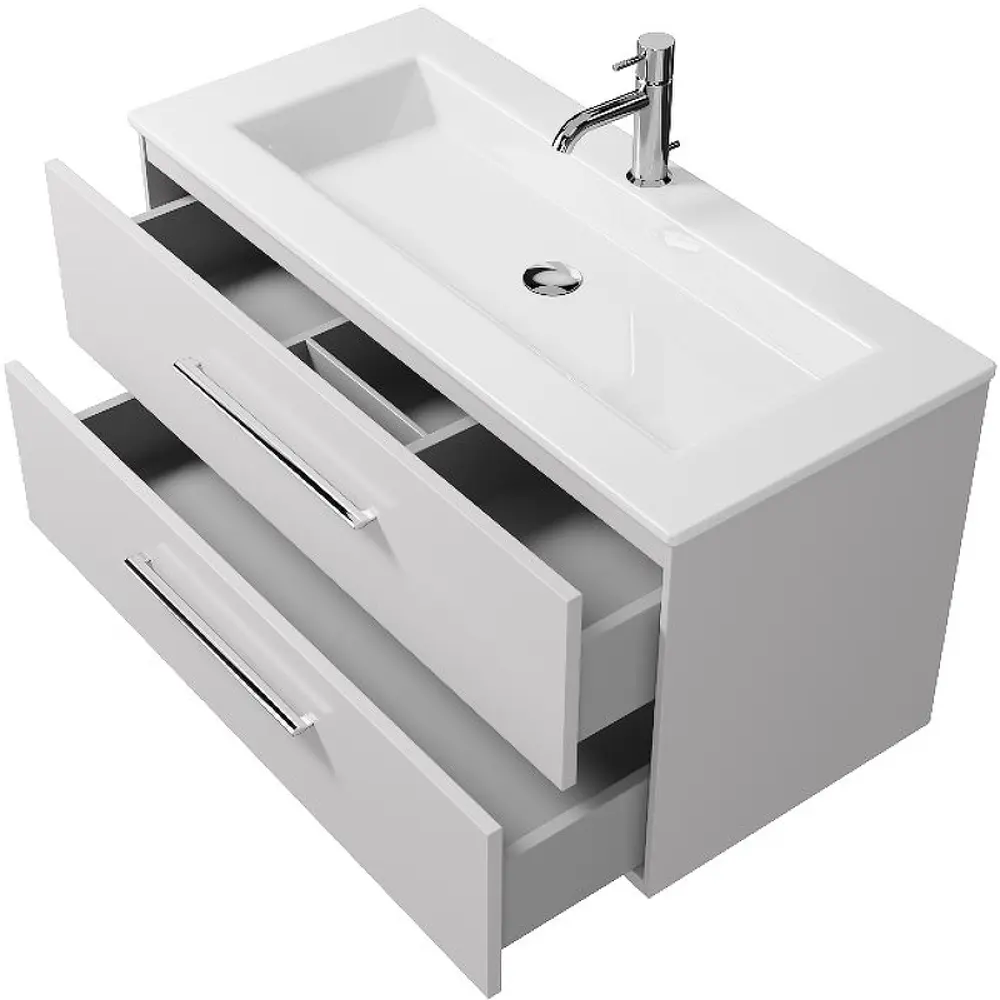 Фото 3 Тумба под раковину Trende Licht TRE10-1105W + 1105-001-0126 подвесная 103см цвет белый, с раковиной Фото 3 Тумба под раковину Trende Licht TRE10-1105W + 1105-001-0126 подвесная 103см цвет белый, с раковиной