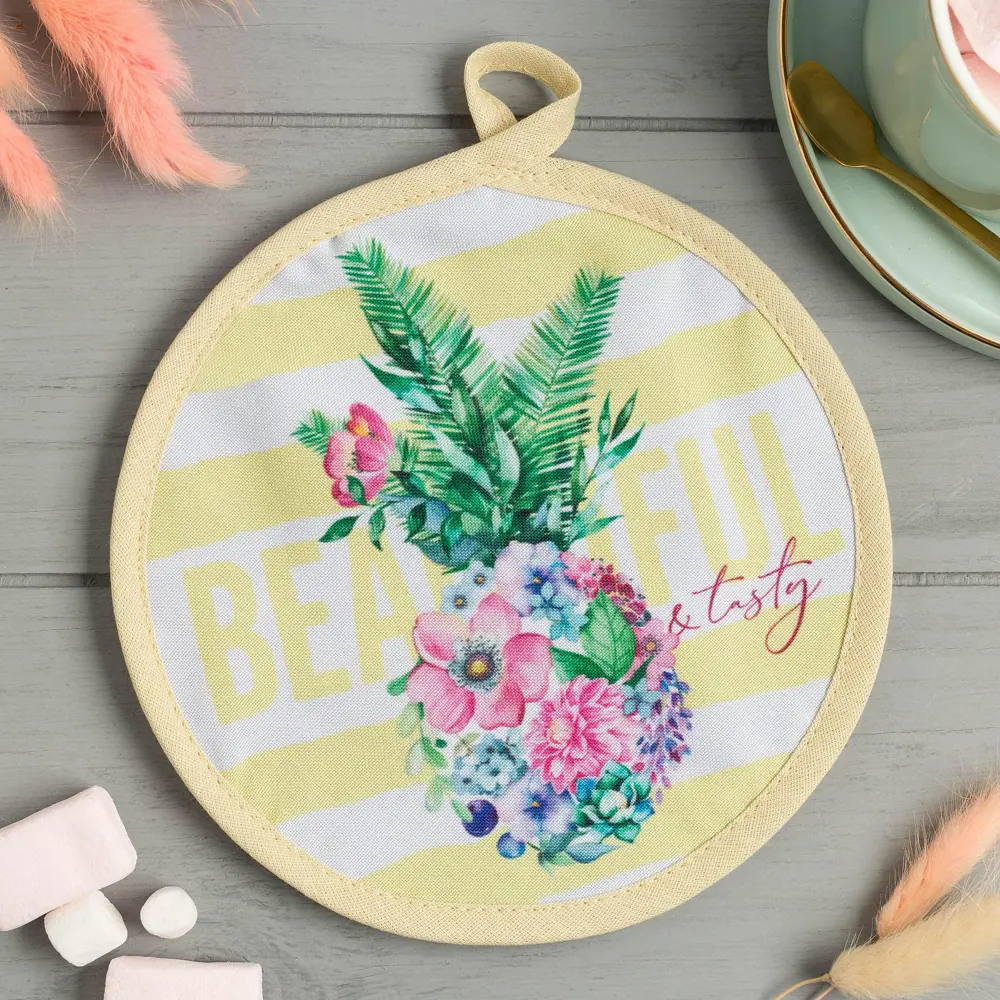 Фото Прихватка 17x17 см Доляна Цветущий ананас хлопок цвет желтый Фото Прихватка 17x17 см Доляна Цветущий ананас хлопок цвет желтый