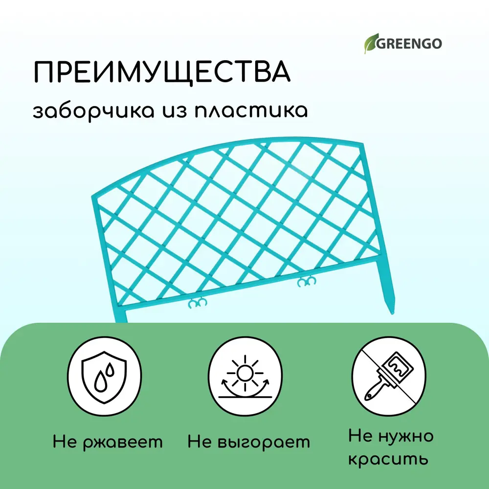 Фото 4 Заборчик декоративный Greengo Romanika 35x220 см 5 секций пластик бирюзовый