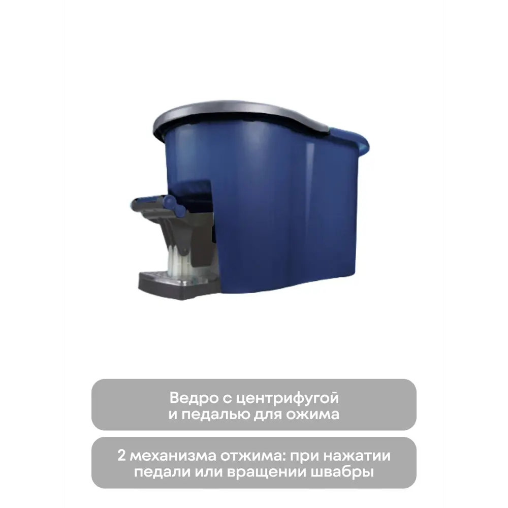 Фото 3 Набор швабра круглая с отжимом и ведро Home One микрофибра цвет синий Фото 3 Набор швабра круглая с отжимом и ведро Home One микрофибра цвет синий