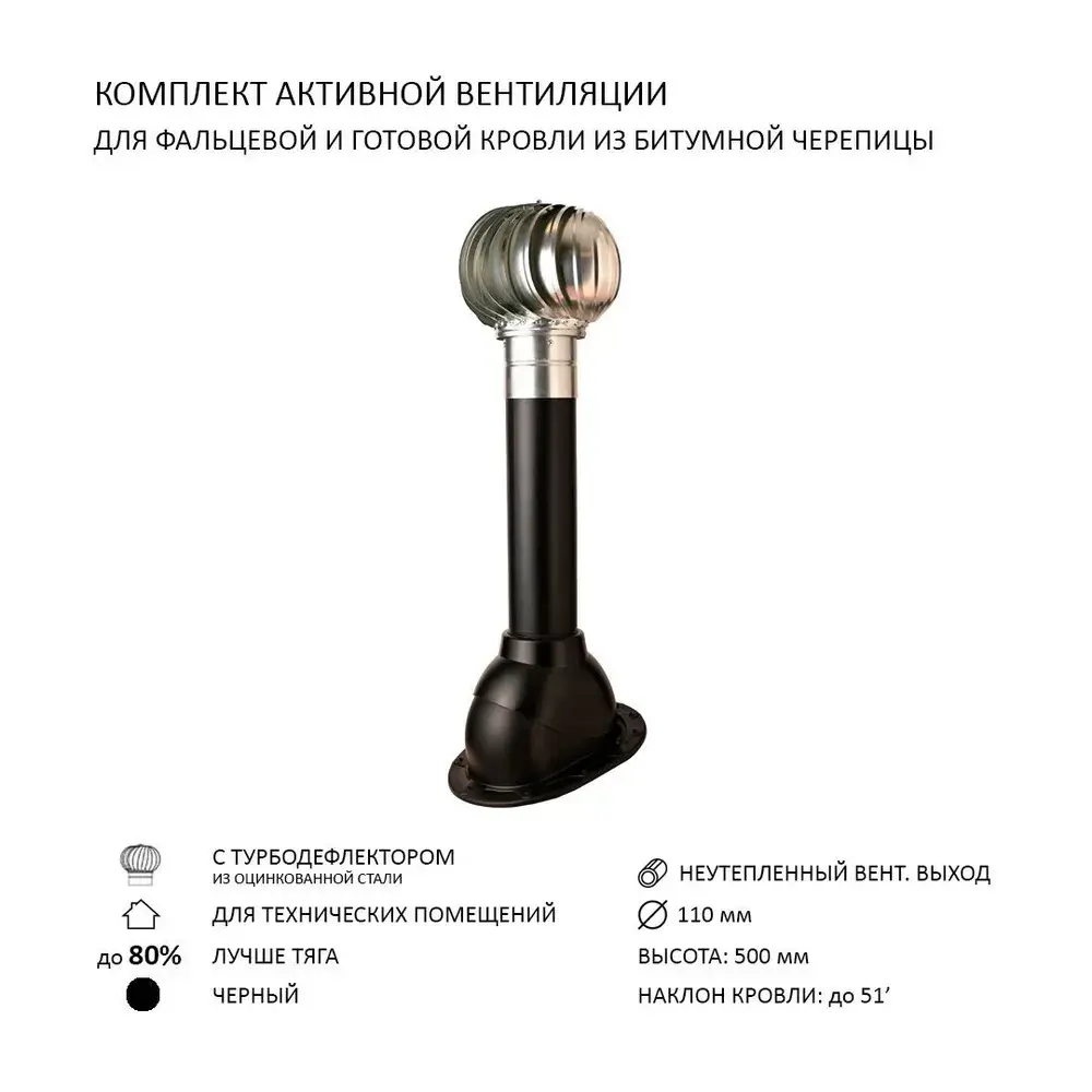 Фото Турбодефлектор Polivent TD110 ОЦ для скатной кровли цвет черный Фото Турбодефлектор Polivent TD110 ОЦ для скатной кровли цвет черный