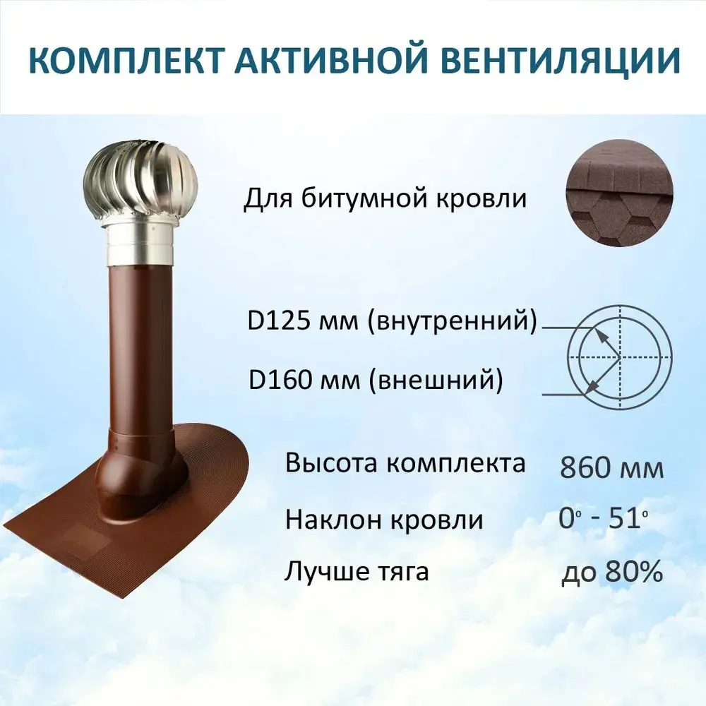 Фото 5 Турбодефлектор Polivent TD160 ОЦ утепленный Н700 цвет для битумной кровли цвет коричневый Фото 5 Турбодефлектор Polivent TD160 ОЦ утепленный Н700 цвет для битумной кровли цвет коричневый