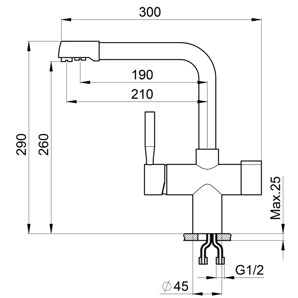 Фото Смеситель для кухни однорычажный Granula 2088 излив 26 см цвет сланец