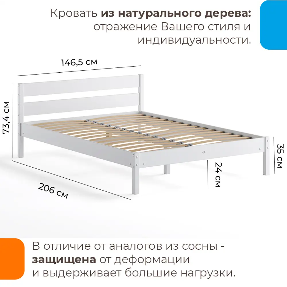 Фото 3 Кровать двуспальная Домаклево Мечта 140x200 см дерево цвет белый Фото 3 Кровать двуспальная Домаклево Мечта 140x200 см дерево цвет белый