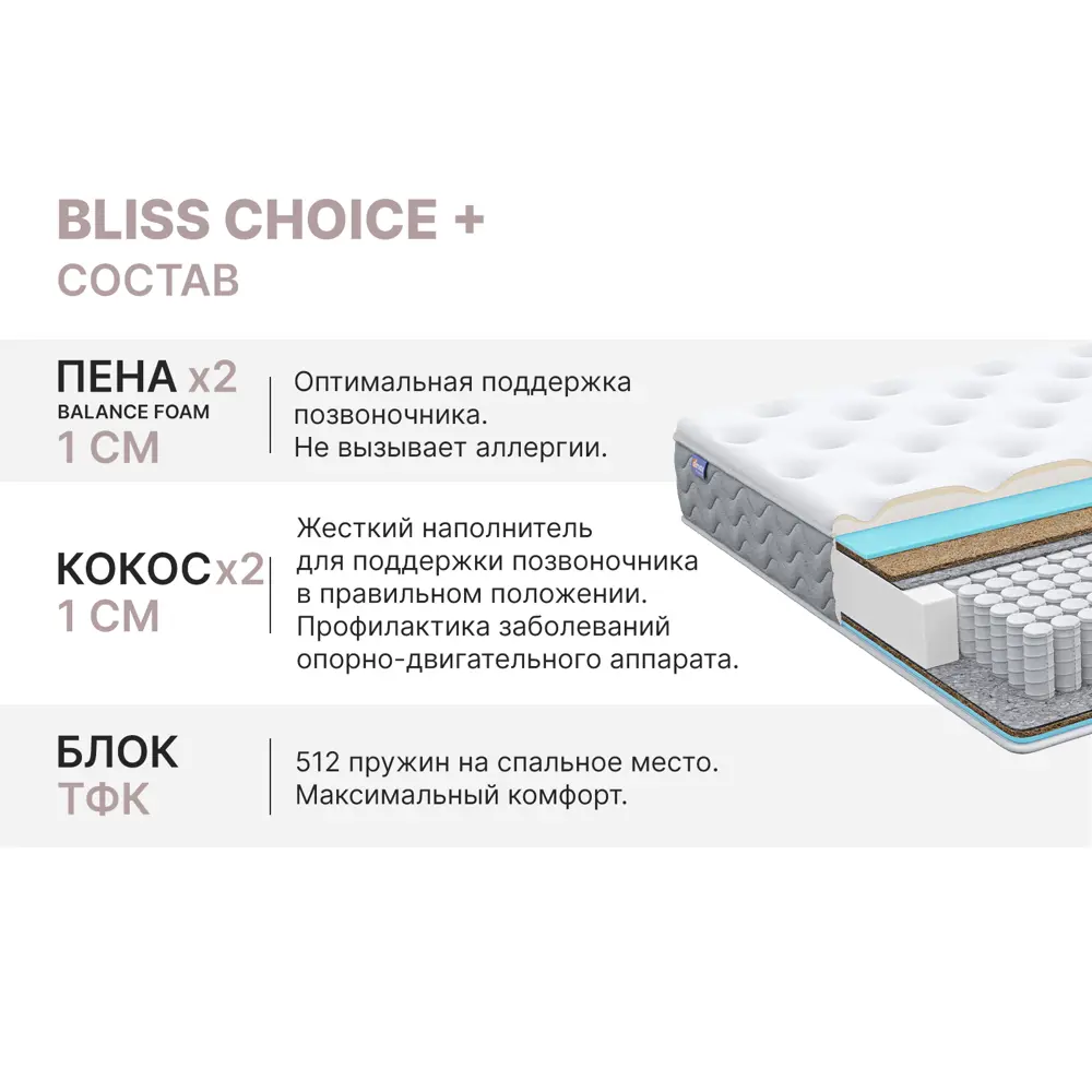 Фото 5 Матрас Димакс Bliss Choice+ 120x200x22 см независимый пружинный блок, односпальный Фото 5 Матрас Димакс Bliss Choice+ 120x200x22 см независимый пружинный блок, односпальный