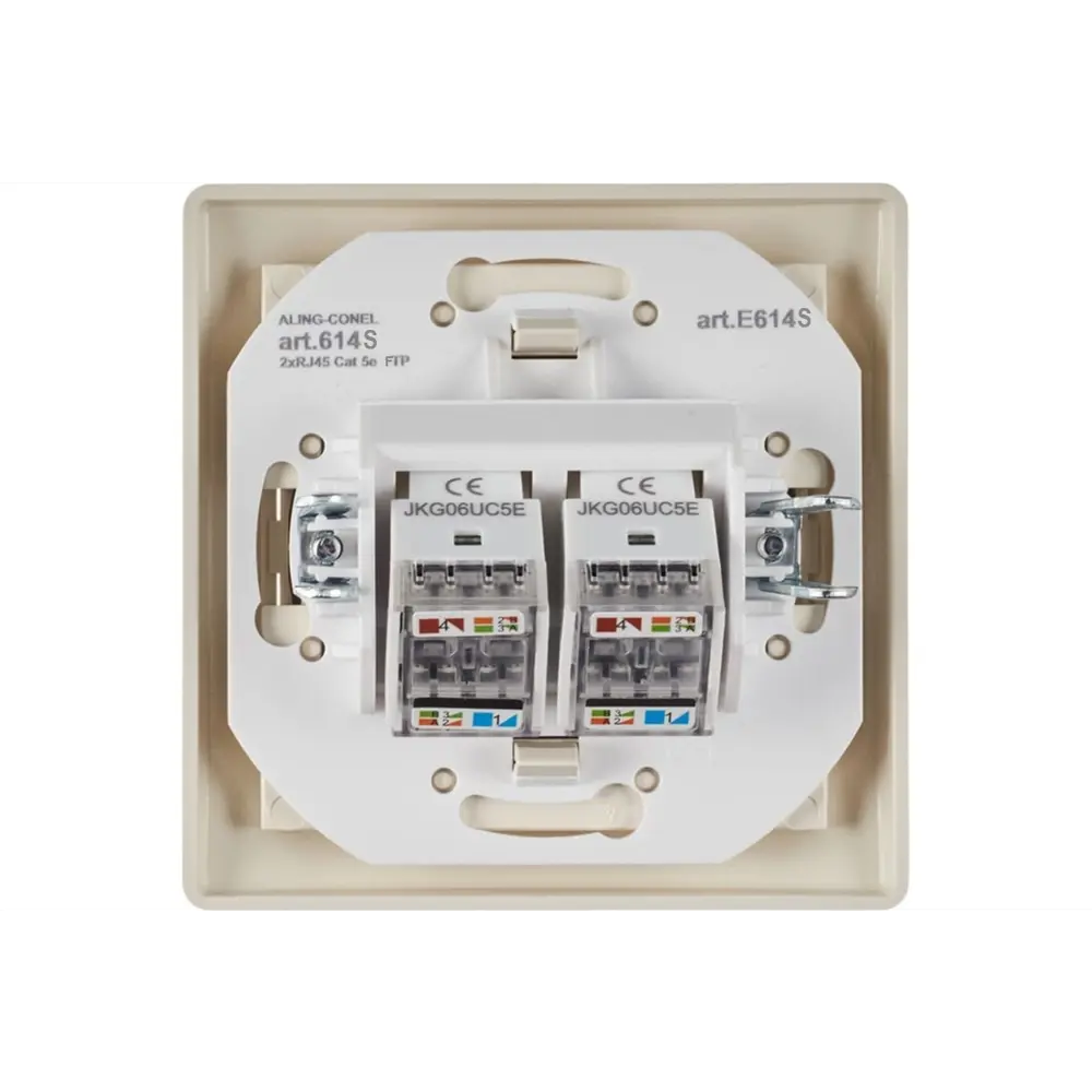 Фото 6 Розетка компьютерная двойная встраиваемая Aling-conel Prestige 614S.99 RJ45 кат.5e FTP цвет кремовый Фото 6 Розетка компьютерная двойная встраиваемая Aling-conel Prestige 614S.99 RJ45 кат.5e FTP цвет кремовый