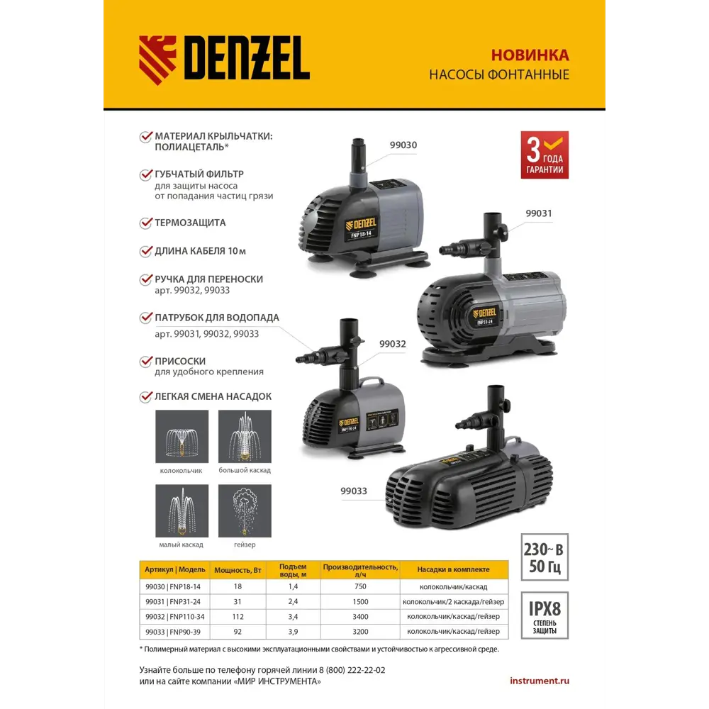 Фото 20 Насос для фонтана Denzel Fnp110-34 112 Вт 3400 л/ч 10 м Фото 20 Насос для фонтана Denzel Fnp110-34 112 Вт 3400 л/ч 10 м