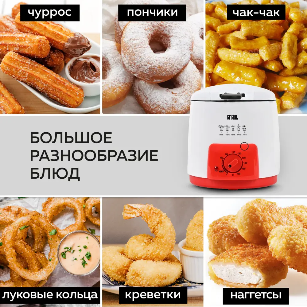 Фото 2 Фритюрница Gfgril GFF-09 840 Вт цвет белый Фото 2 Фритюрница Gfgril GFF-09 840 Вт цвет белый
