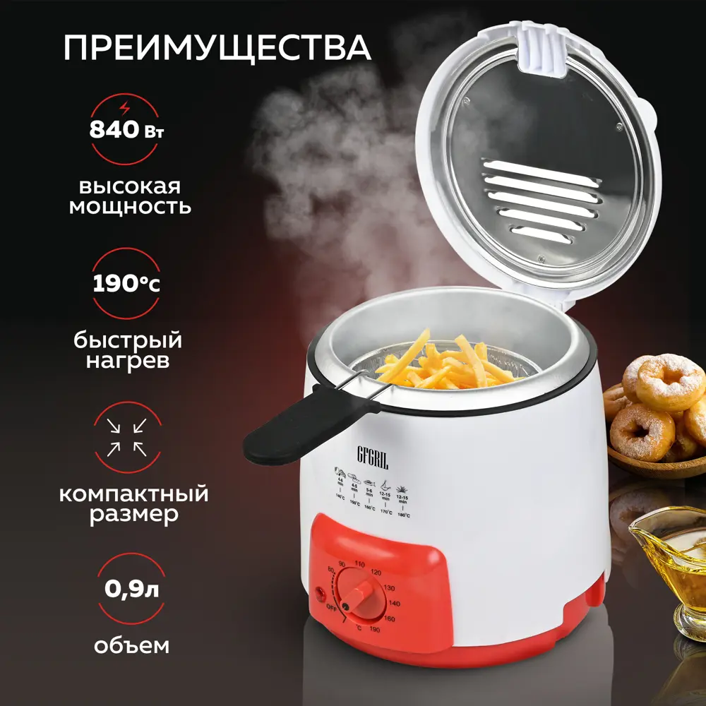 Фото 4 Фритюрница Gfgril GFF-09 840 Вт цвет белый Фото 4 Фритюрница Gfgril GFF-09 840 Вт цвет белый