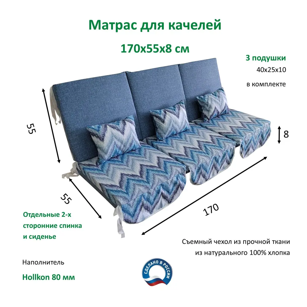 Фото Матрас для садовых качелей Everena Outdoor segment blue zigzak 170x55 см синий Фото Матрас для садовых качелей Everena Outdoor segment blue zigzak 170x55 см синий