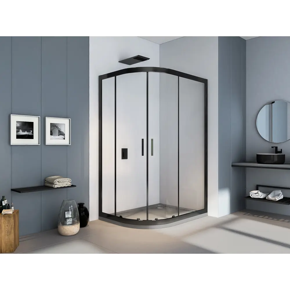 Фото Душевой уголок Makiato R-120-C-B, 1/4 круга 120x80 см черный профиль прозрачное стекло раздвижной Фото Душевой уголок Makiato R-120-C-B, 1/4 круга 120x80 см черный профиль прозрачное стекло раздвижной