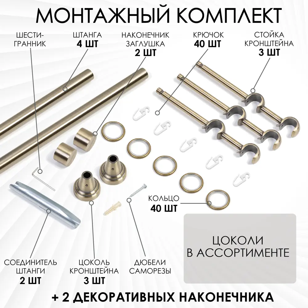 Фото 6 Карниз для штор двухрядный Эскар 9680015200, 200 см, металл, цвет бронза, триглиф комби Фото 6 Карниз для штор двухрядный Эскар 9680015200, 200 см, металл, цвет бронза, триглиф комби