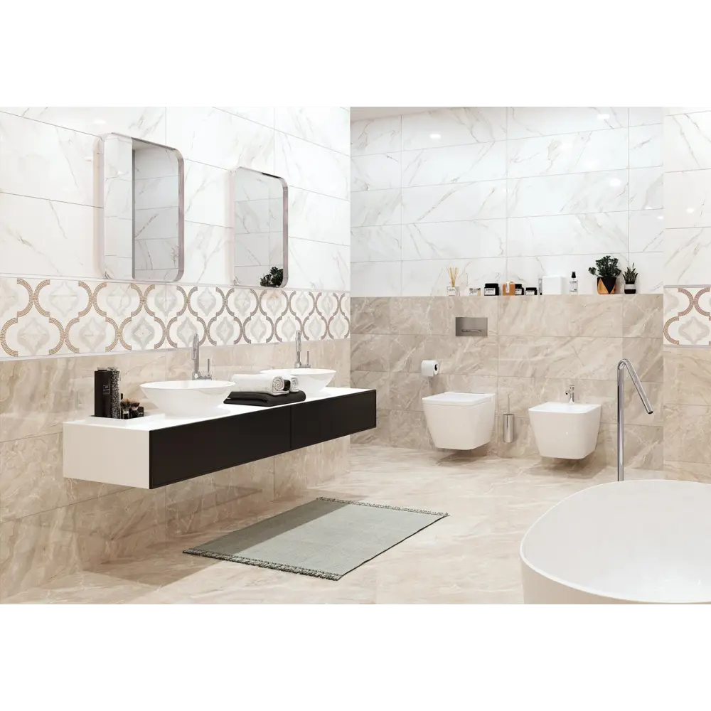 Фото Декор плиточный настенный Alma ceramica Umberto Dwu93umb04rekb 30x90см цвет белый, серый, золото