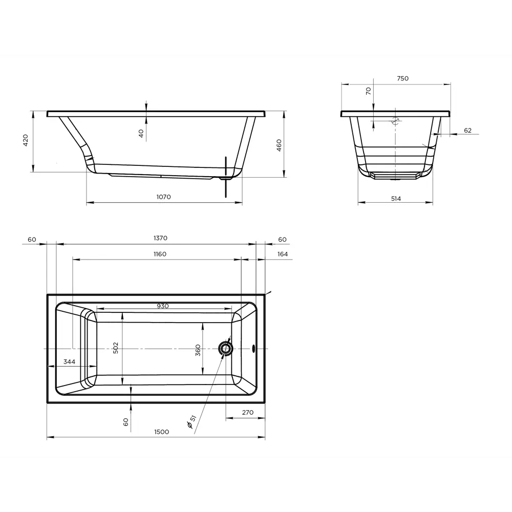 Фото 10 Прямоугольная ванна Trende Brillanz TRE17-15075 + K15070 акрил 150x75см Фото 10 Прямоугольная ванна Trende Brillanz TRE17-15075 + K15070 акрил 150x75см