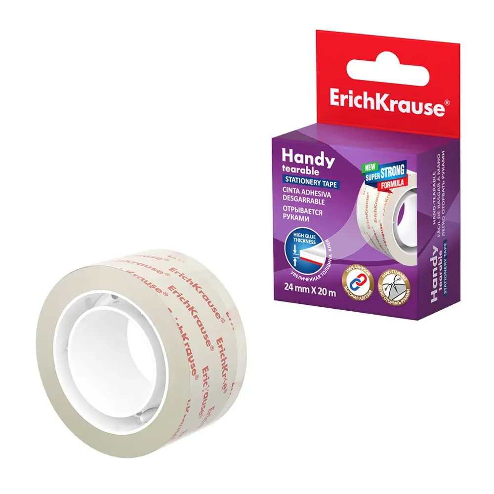 Фото Клейкая лента ErichKrause Handy tearable повышенной прозрачности 24 мм х 20 м прозрачная Фото Клейкая лента ErichKrause Handy tearable повышенной прозрачности 24 мм х 20 м прозрачная