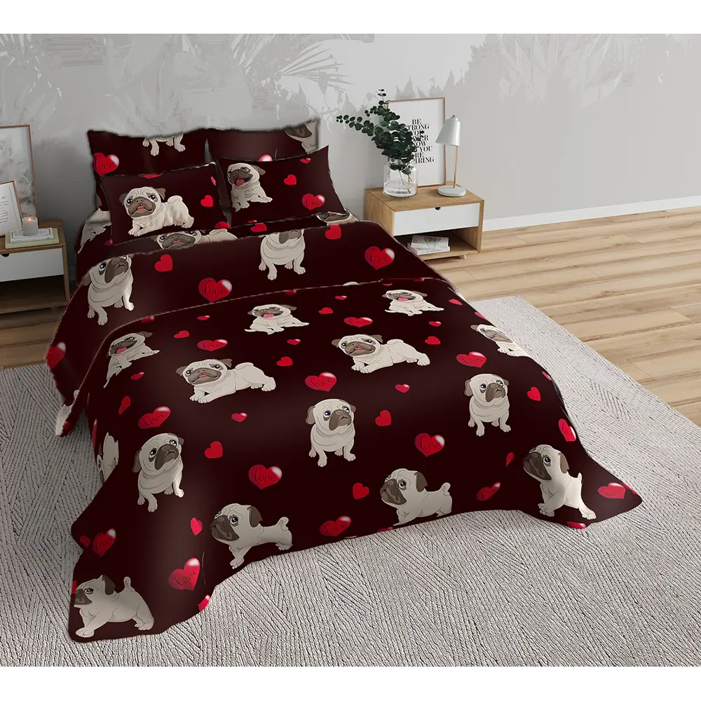 Фото Комплект постельного белья Home mercury Мопсы 31986 евро перкаль коричневый