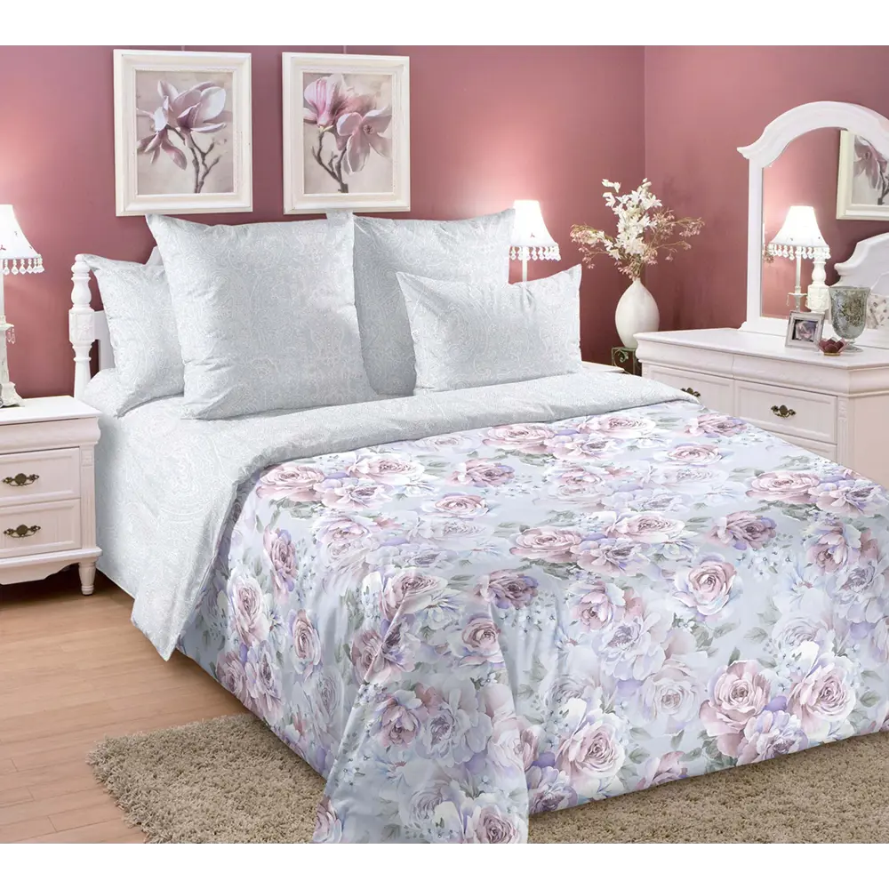 Фото Комплект постельного белья Home mercury Нежность 31424 1.5-спальный перкаль розовый