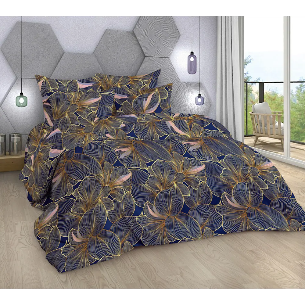 Фото Комплект постельного белья Home mercury Амариллис 32465 евро поплин синий