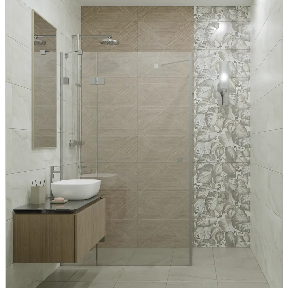 Фото 3 Плитка настенная Azori Carlina Monstera 31.5x63 см 1.59 м² сатинированная цвет серый Фото 3 Плитка настенная Azori Carlina Monstera 31.5x63 см 1.59 м² сатинированная цвет серый
