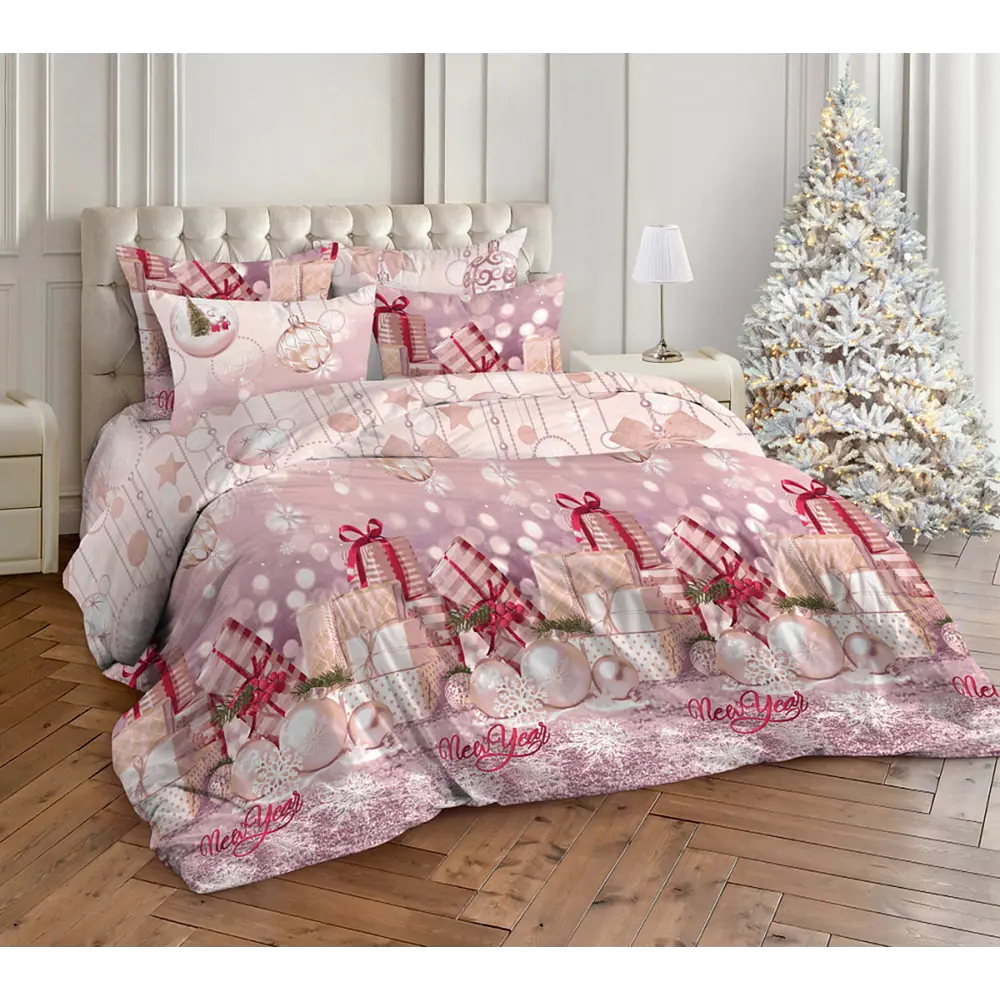 Фото Комплект постельного белья Home mercury 29940 Сочельник 1.5-спальный бязь розовый
