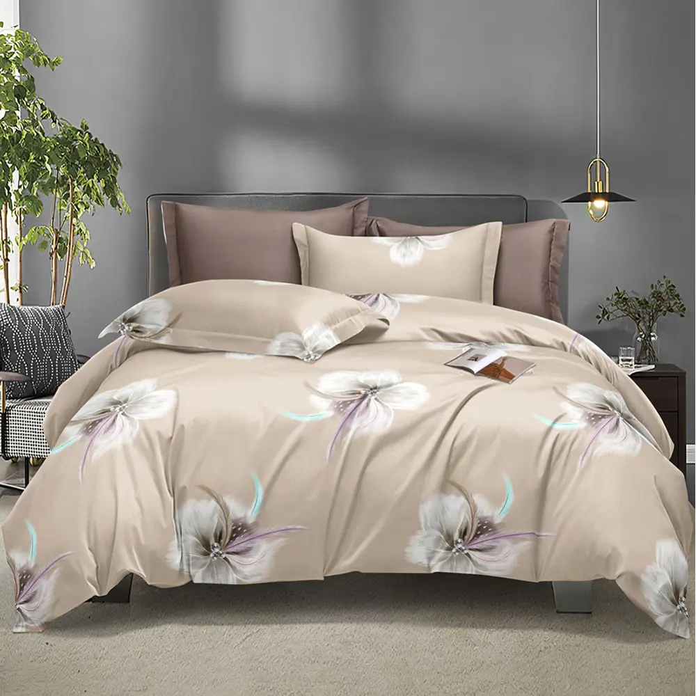 Фото Комплект постельного белья Home mercury 30338 Цветы нимфы 2-спальный поплин бежевый