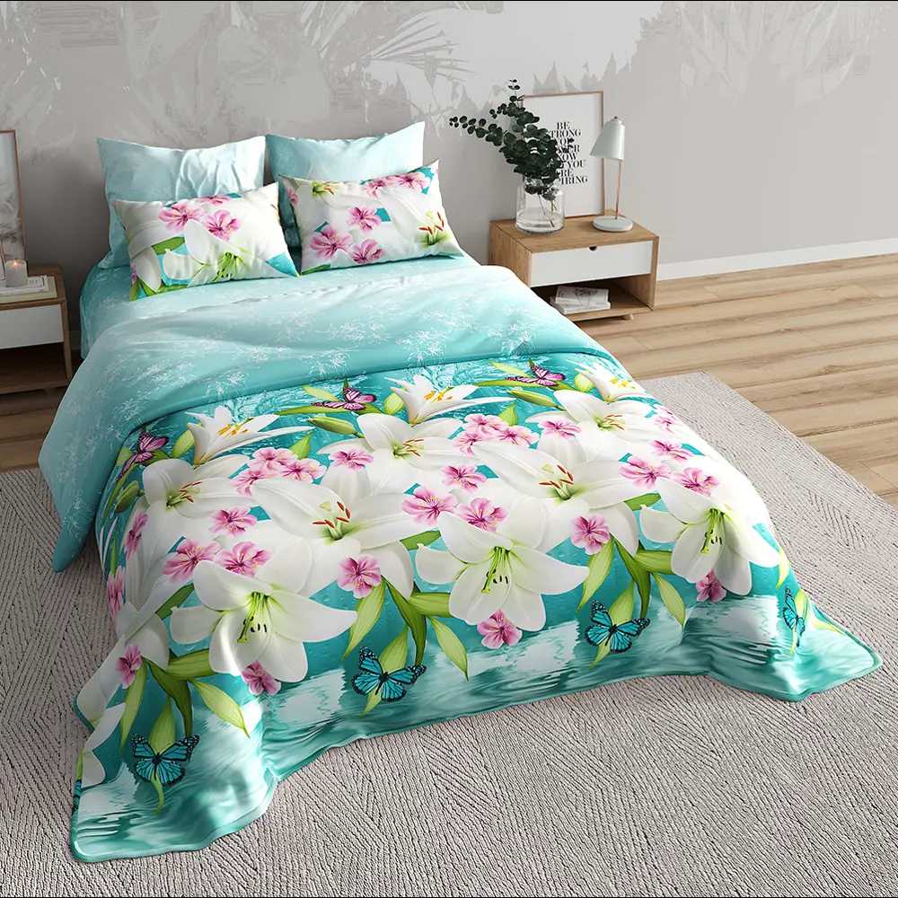 Фото Комплект постельного белья Home mercury 30511 Белые лилии 2-спальный перкаль зеленый