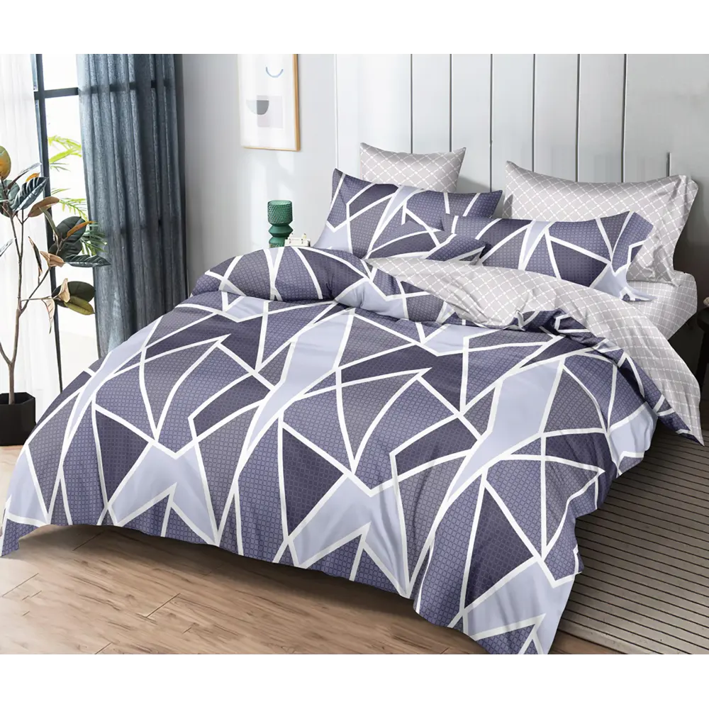 Фото Комплект постельного белья Home mercury 30689 Калейдоскоп 2 евро поплин фиолетовый