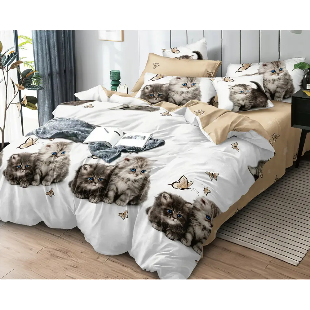 Фото Комплект постельного белья Home mercury 30819 Пушистые котята 2-спальный поплин белый