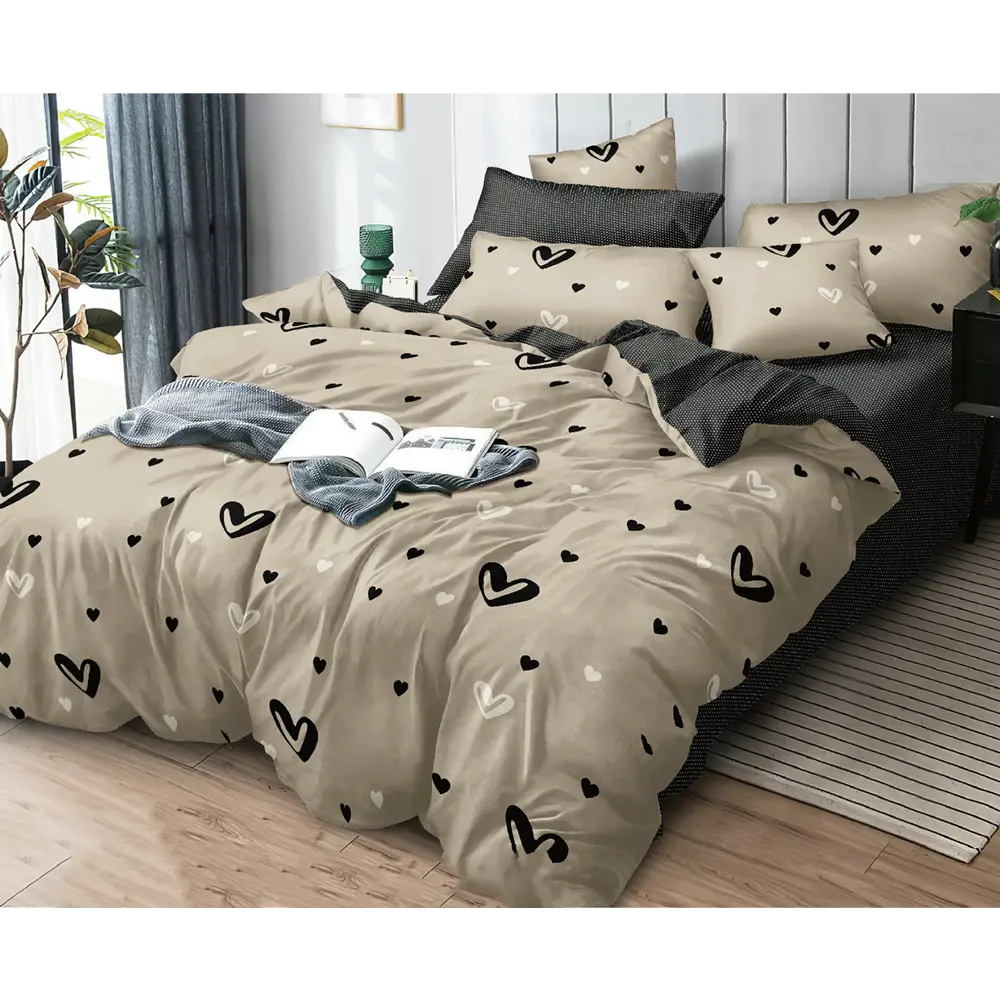 Фото Комплект постельного белья Home mercury 30866 Сердечки 32 евро поплин бежевый