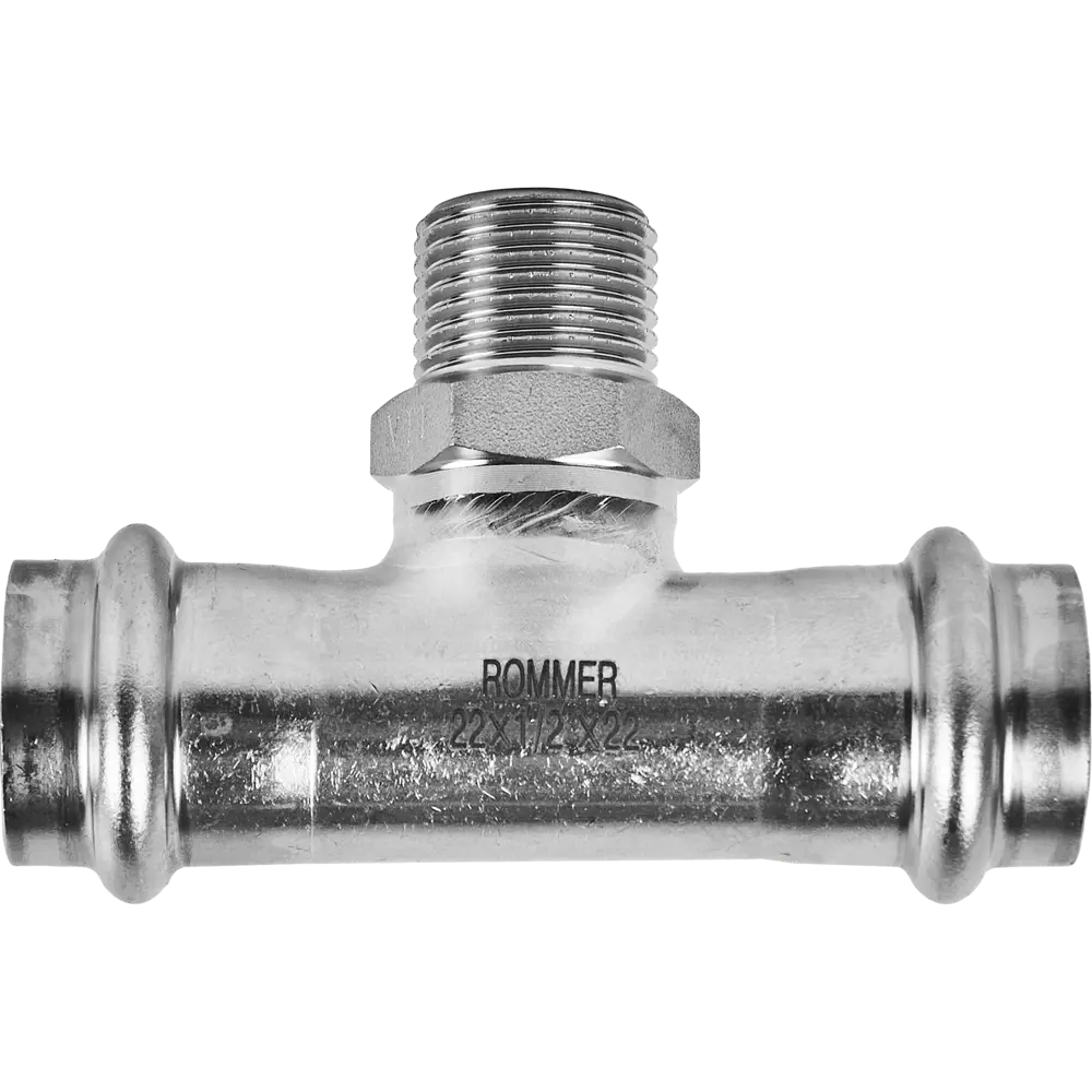 Фото 2 Тройник переходной Rommer 1/2"x22 мм ВПр-НР нержавеющая сталь Фото 2 Тройник переходной Rommer 1/2"x22 мм ВПр-НР нержавеющая сталь