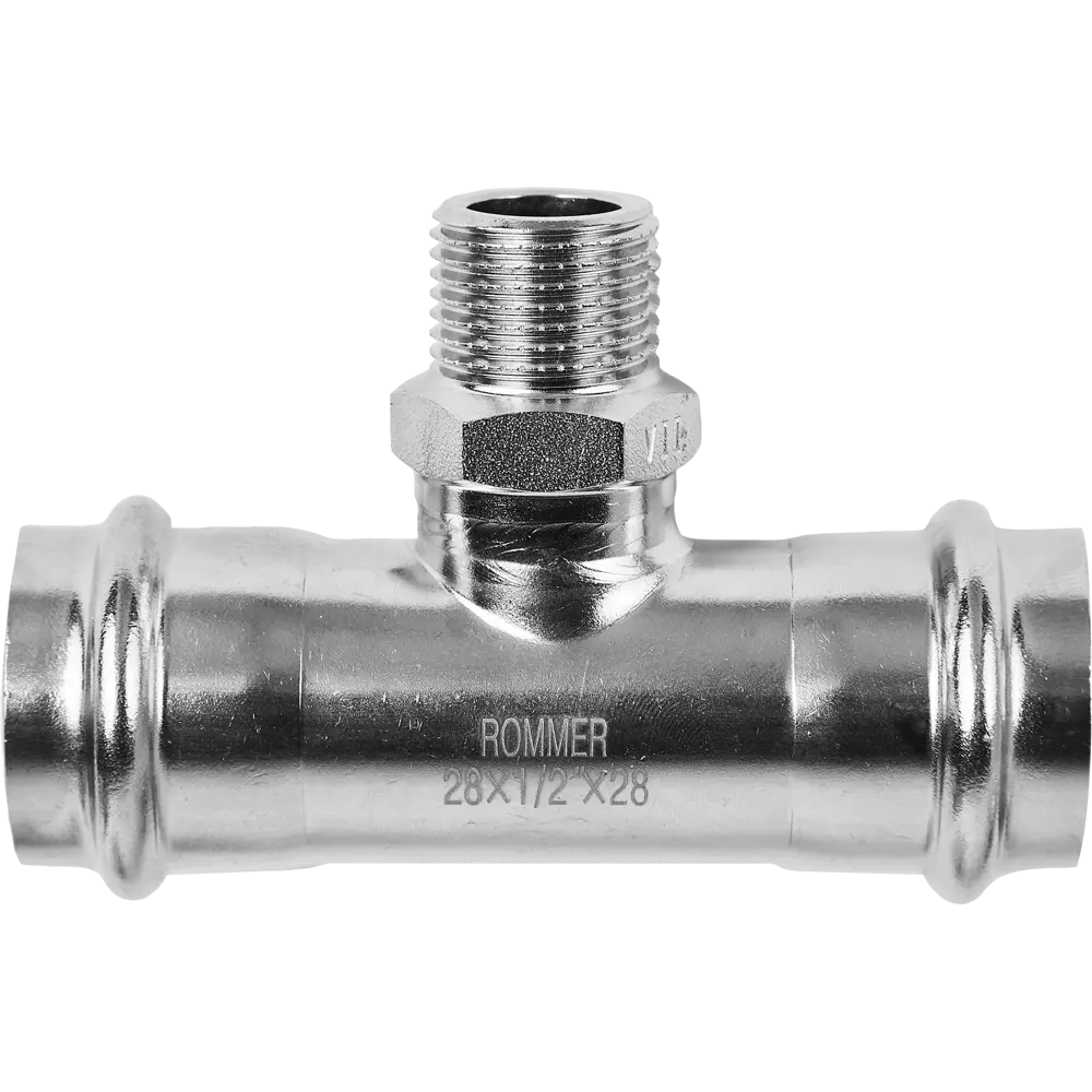 Фото 2 Тройник переходной Rommer 1/2"x28 мм ВПр-НР нержавеющая сталь Фото 2 Тройник переходной Rommer 1/2"x28 мм ВПр-НР нержавеющая сталь