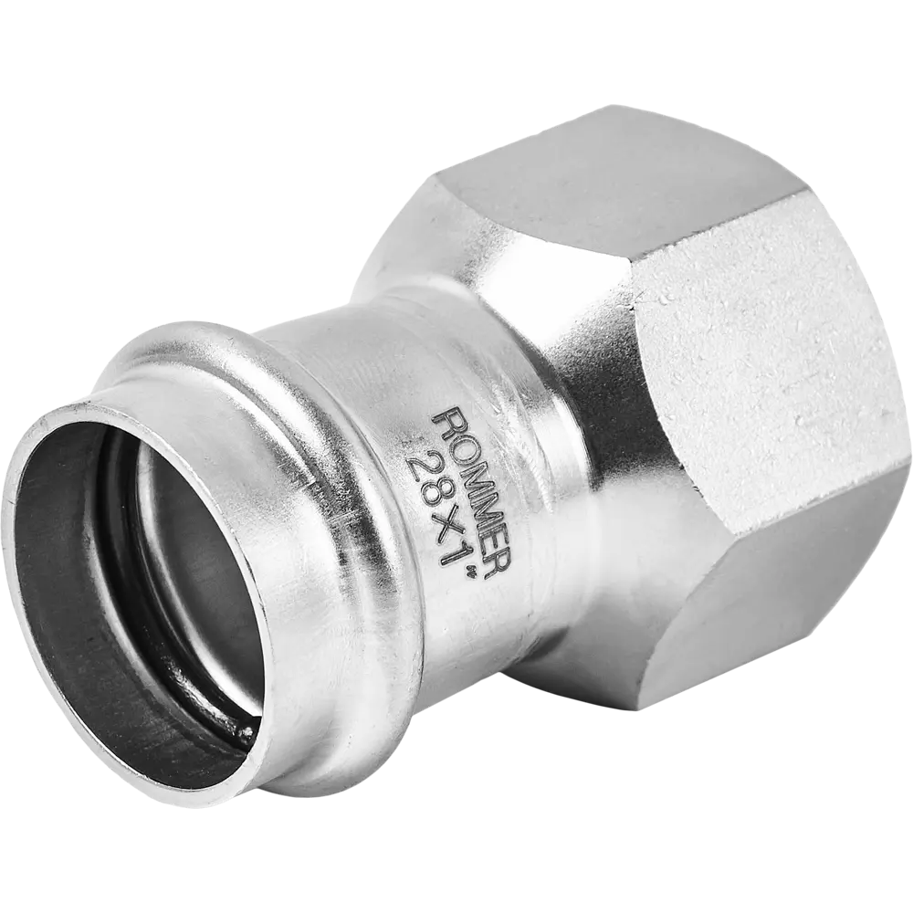 Фото Муфта переходная Rommer 1"x28 мм ВПр-ВР нержавеющая сталь Фото Муфта переходная Rommer 1"x28 мм ВПр-ВР нержавеющая сталь