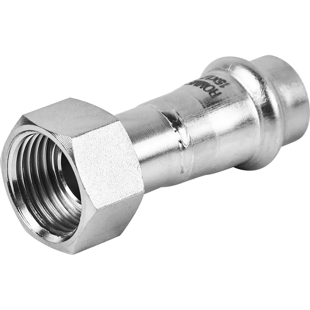 Фото Муфта переходная Rommer 1/2"x15 мм с накидной гайкой ВПр-ВР нержавеющая сталь Фото Муфта переходная Rommer 1/2"x15 мм с накидной гайкой ВПр-ВР нержавеющая сталь