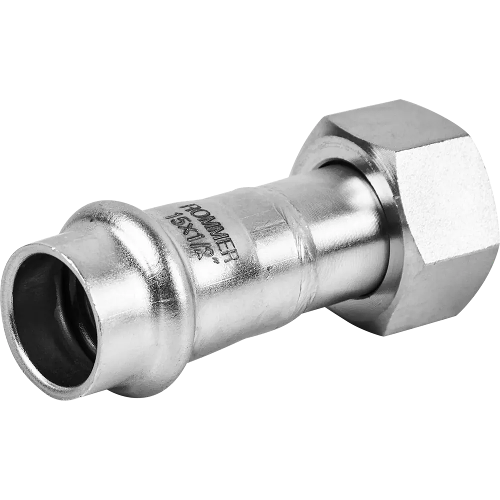 Фото 3 Муфта переходная Rommer 1/2"x15 мм с накидной гайкой ВПр-ВР нержавеющая сталь Фото 3 Муфта переходная Rommer 1/2"x15 мм с накидной гайкой ВПр-ВР нержавеющая сталь