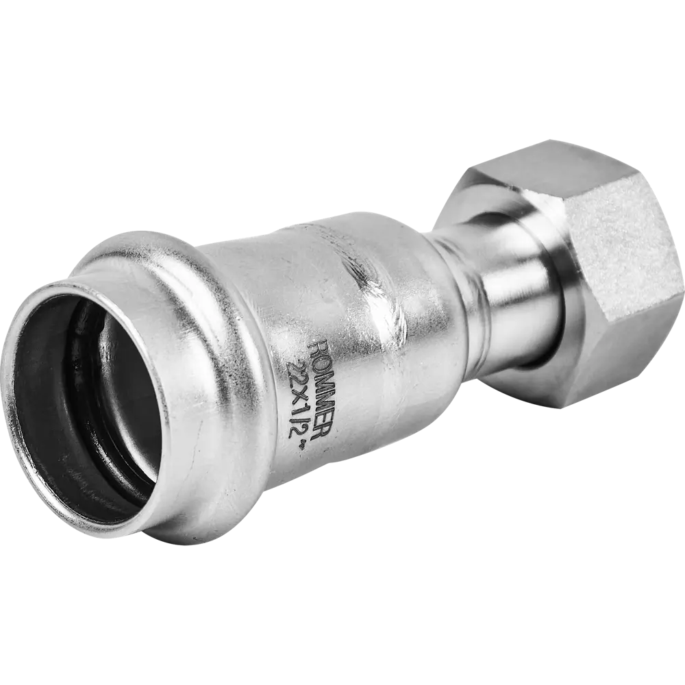 Фото 2 Муфта переходная Rommer 1/2"x22 мм с накидной гайкой ВПр-ВР нержавеющая сталь Фото 2 Муфта переходная Rommer 1/2"x22 мм с накидной гайкой ВПр-ВР нержавеющая сталь
