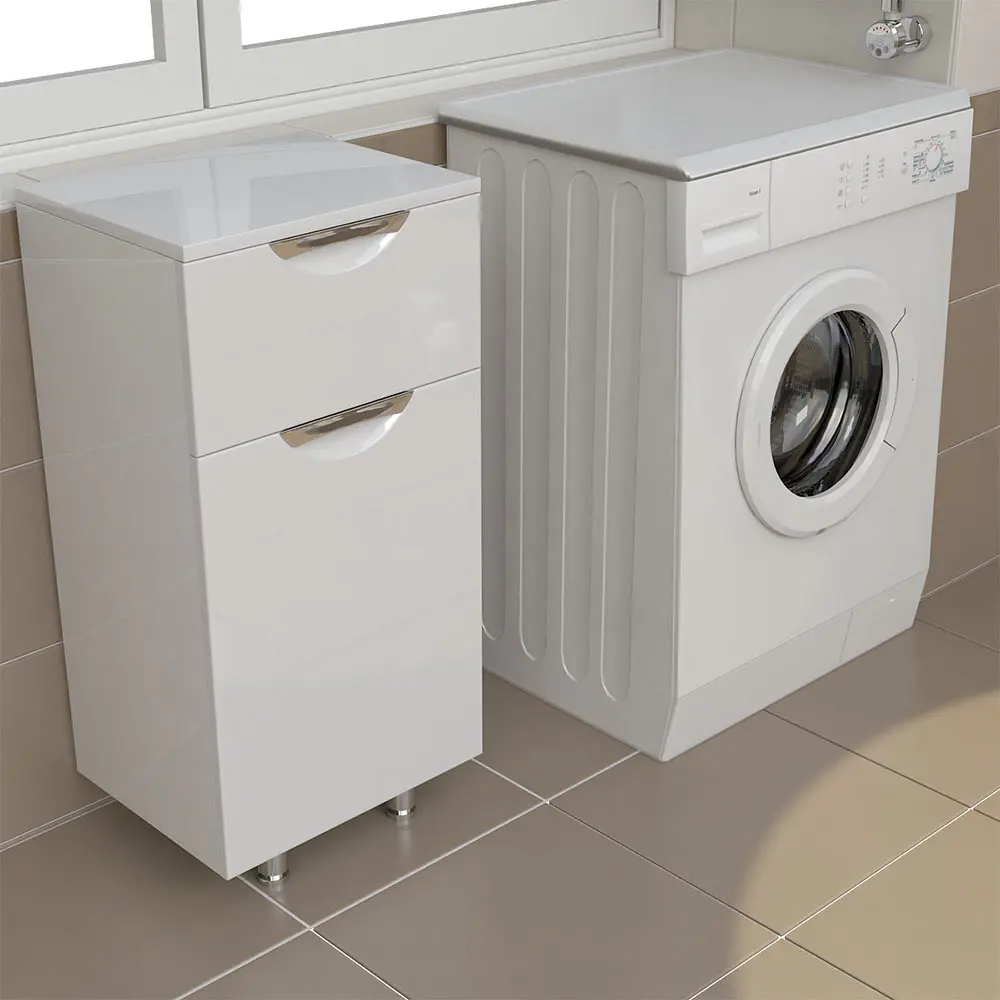 Фото Полупенал напольный Emmy Милли 40 см с ящиком правый цвет белый Фото Полупенал напольный Emmy Милли 40 см с ящиком правый цвет белый