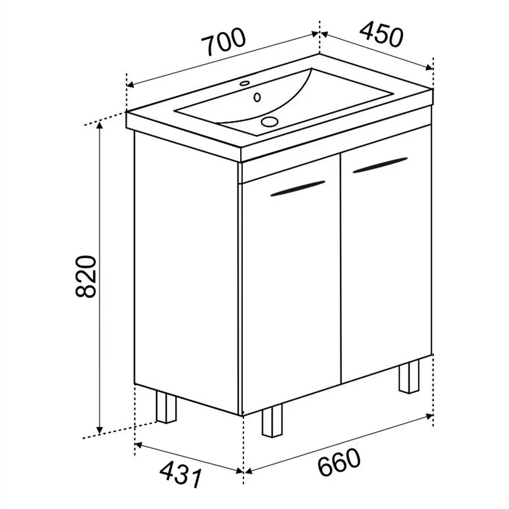 Фото 3 Тумба под раковину напольная двухдверная Emmy Рокард 70 см, цвет белый