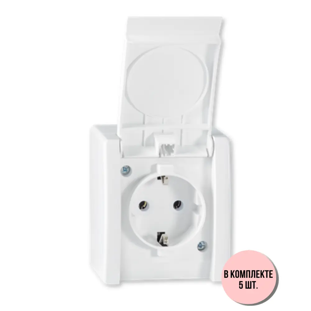 Фото Розетка накладная Aling-conel Power 2411.00 Н5 с заземлением и крышкой цвет белый набор 5 шт. Фото Розетка накладная Aling-conel Power 2411.00 Н5 с заземлением и крышкой цвет белый набор 5 шт.