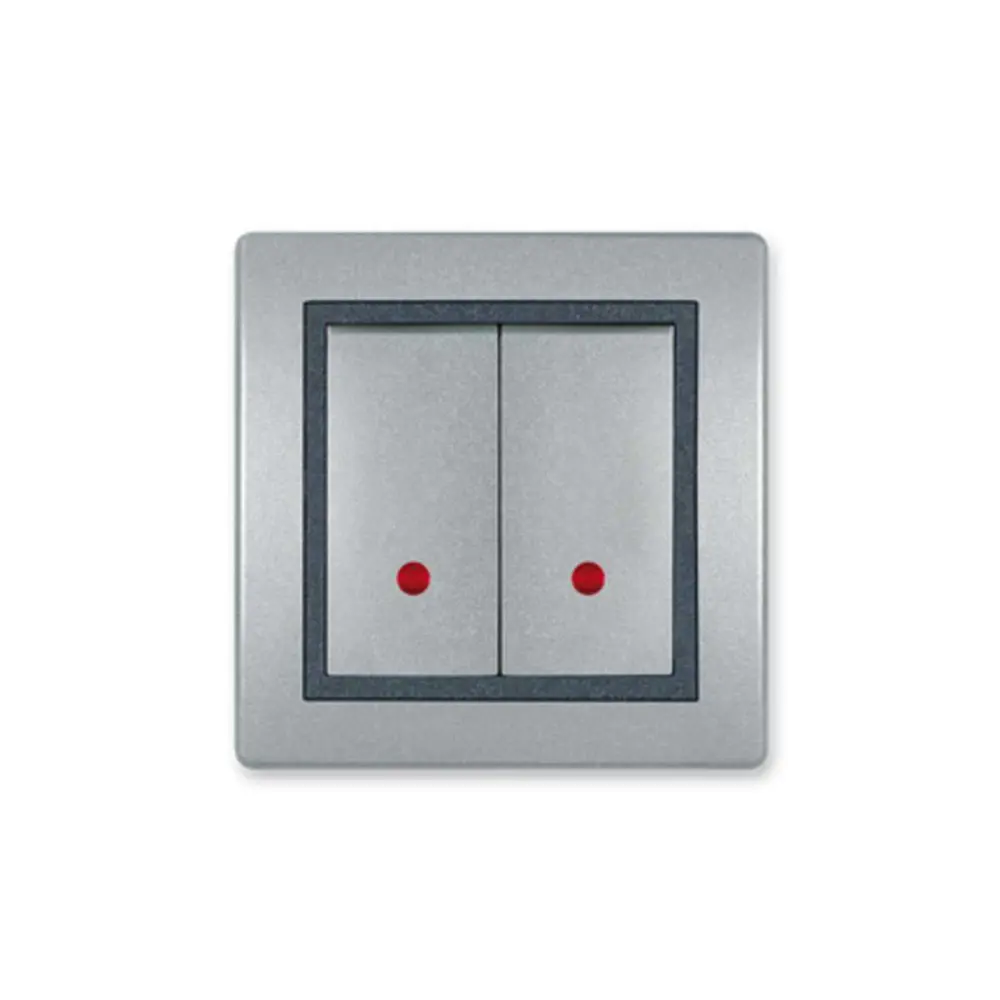 Фото Выключатель встраиваемый Aling-conel Prestige 626.S2S 2 клавиши с подсветкой цвет серебряный/графитовый