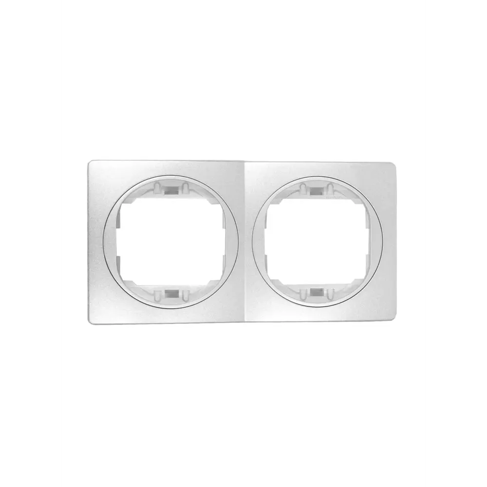 Фото 4 Рамка для розеток и выключателей Aling-conel Eon 2 поста цвет серебряный набор 3 шт.