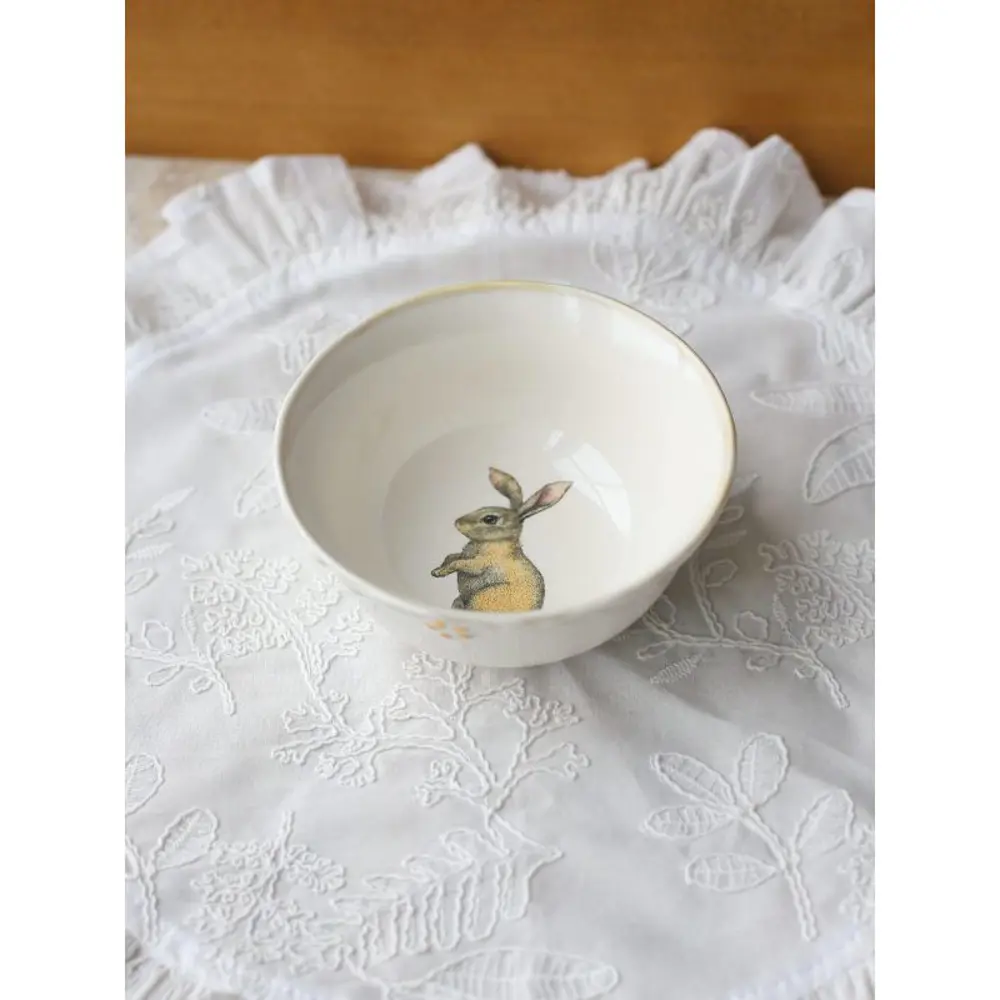 Фото 2 Тарелка глубокая Myatashop Rabbits collection 12x12x6 см фарфор цвет молочны белый