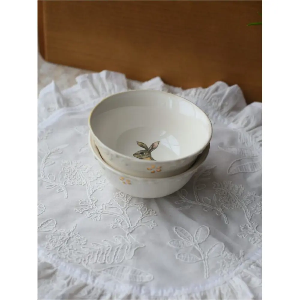 Фото 3 Тарелка глубокая Myatashop Rabbits collection 12x12x6 см фарфор цвет молочны белый