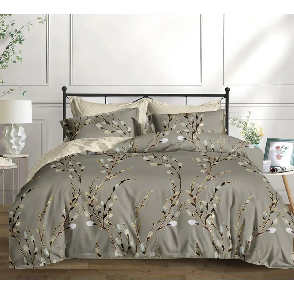 Фото Комплект постельного белья Home mercury 32947 Ива 2-спальный поплин серый Фото Комплект постельного белья Home mercury 32947 Ива 2-спальный поплин серый